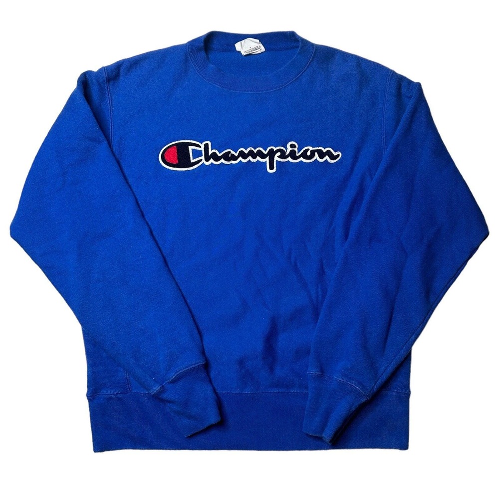 Champion reverse weave spellout blue sweatshirt size men’s medium activewear